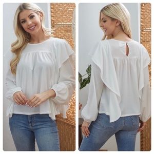 NEW White Flowy Ruffle Long Sleeve Top